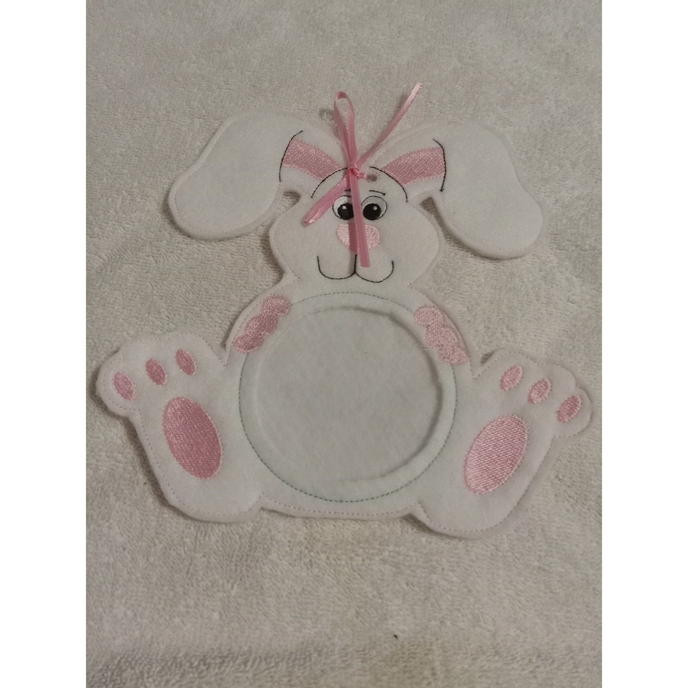 White Felt Bunny Easter‎ Ornament Hoop Holder Pink Bow Baby Shower Decor